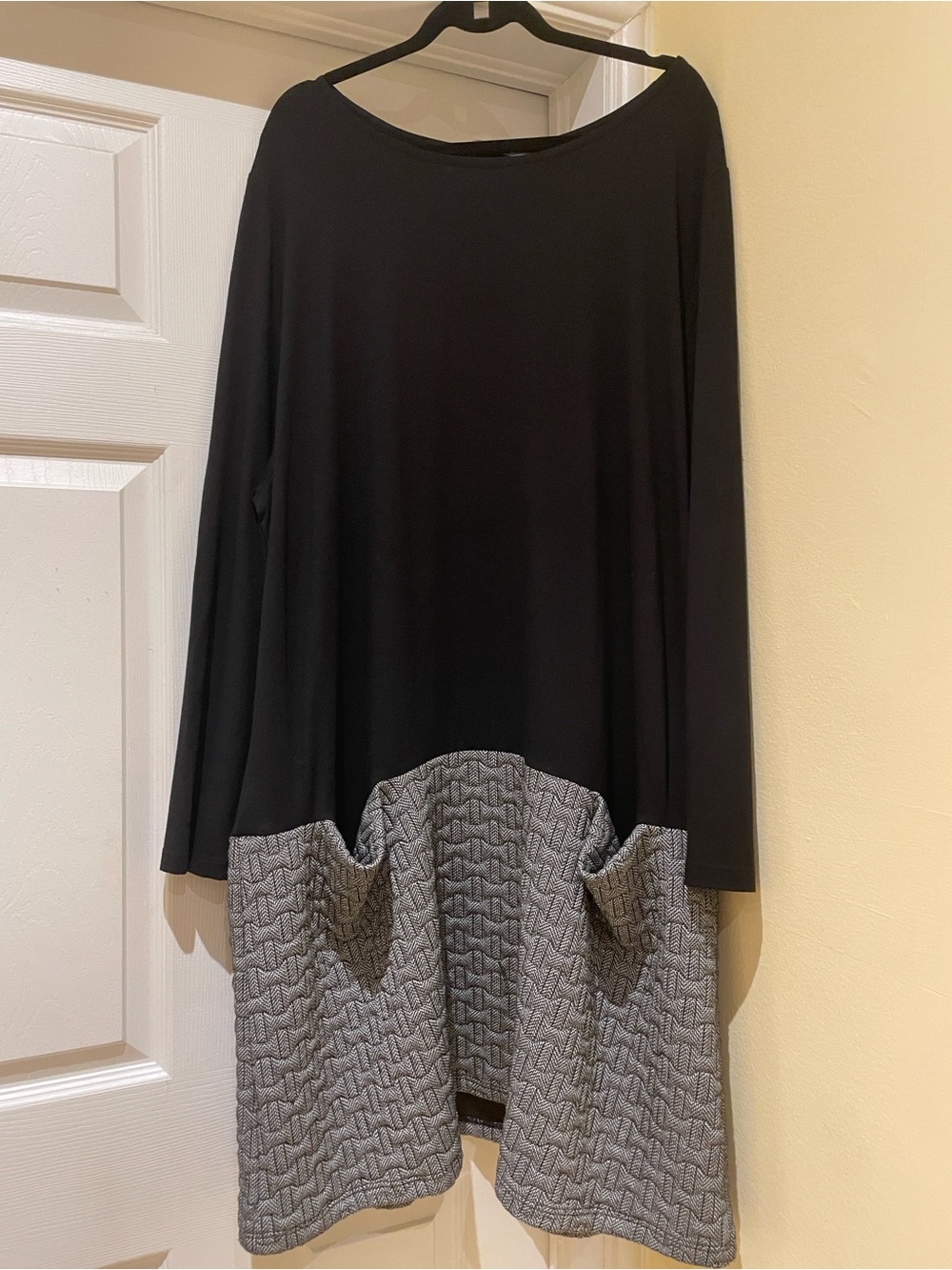 Alembika Mixed Media Black and Chevron Dress Sz XXXL Lagenlook NWT
